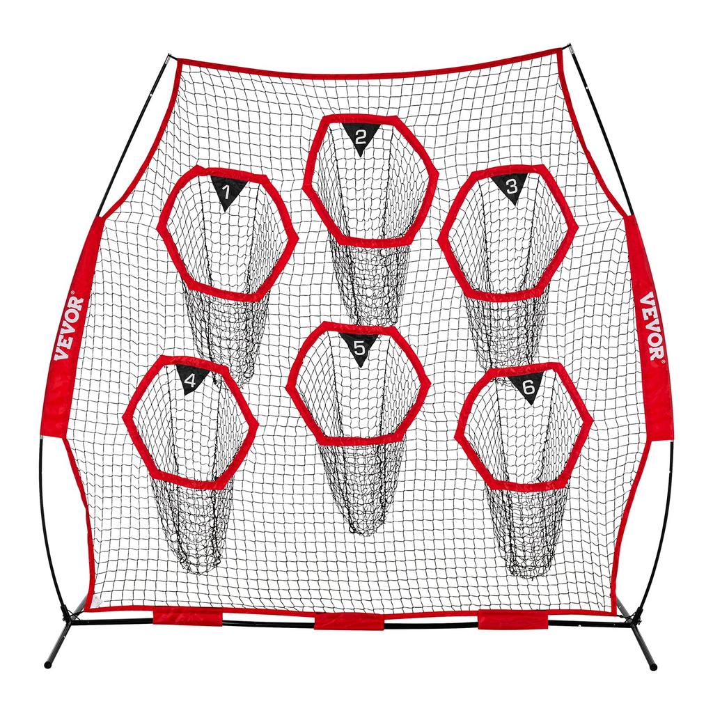 VEVOR 2438.4x2438.4mm Football Trainer Throwing Net, Training Throwing Target Practice Net with 6 Target Pockets