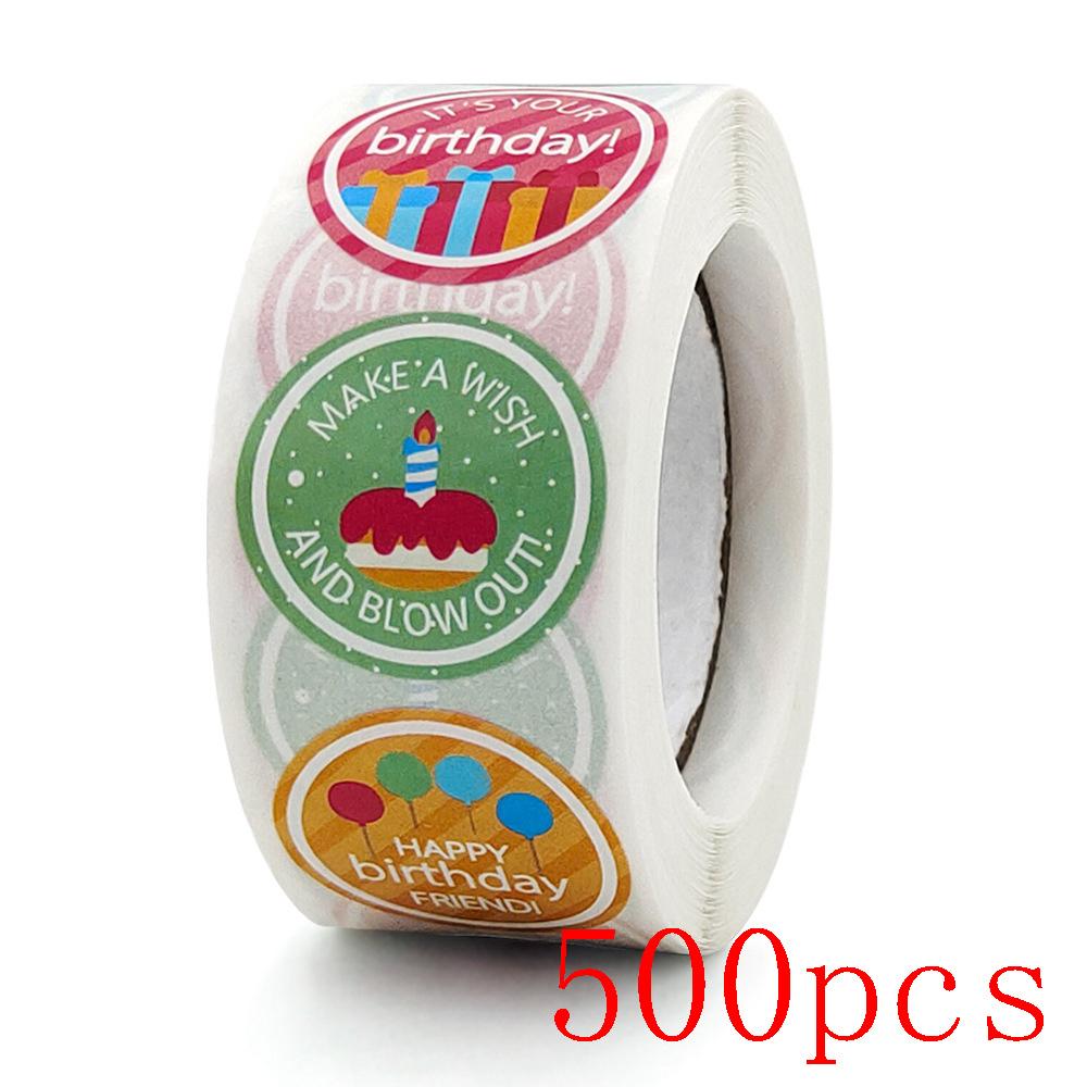 50-500Pcs Round Happy Birthday Stickers For Party Decor Envelope Sealing Label Gift Packing Adhesive Sticker Greeting Card Label