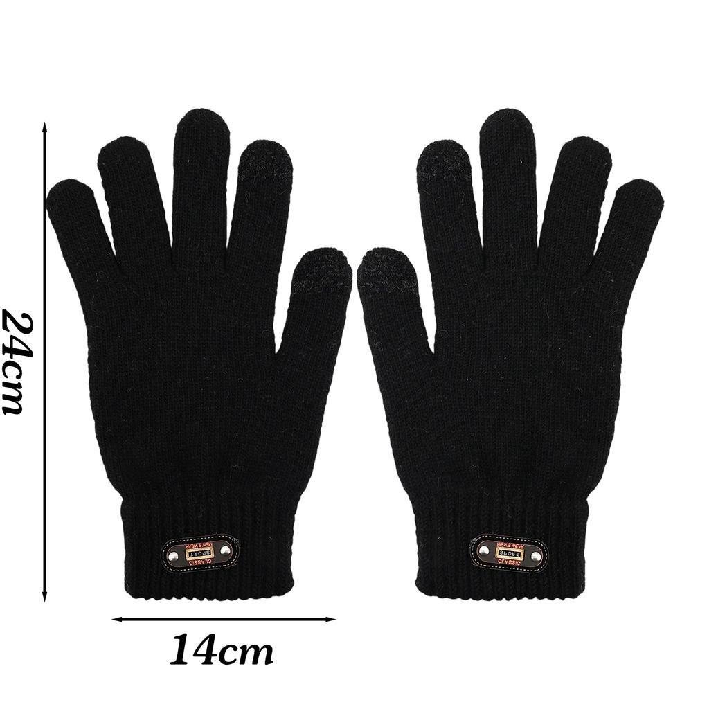 Rękawice outdoorowe ocieplane męskie jesienno-zimowe ciepłe wiatroodporne dzianinowe z ekranem dotykowym pięciopalcowe do jazdy z polaru termiczne sportowe