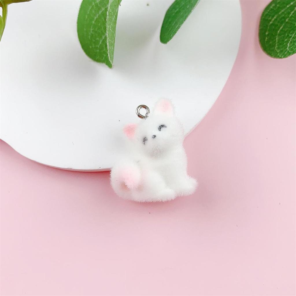 Cross-border Resin Flocked 3D Cute Cartoon Fox Keychain & Phone Charm Pendant