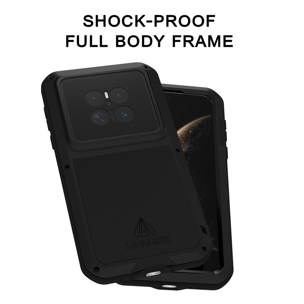 LOVE MEI Für Huawei Mate 70 Hülle Gehärtetes Glas Displayschutzfolie Metall+Silikon Handyhülle