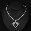 Hip Hop Diamond Heart Wings Pendant Necklace, European and American Cuban Chain Decoration Alloy Heart Shaped Men's Necklace