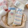 Pink Australian Fleece Thickened Warm Mid-calf Socks for Women's Autumn and Winter, Strawberry Cartoon Rabbit Bow Sleep Floor Socks