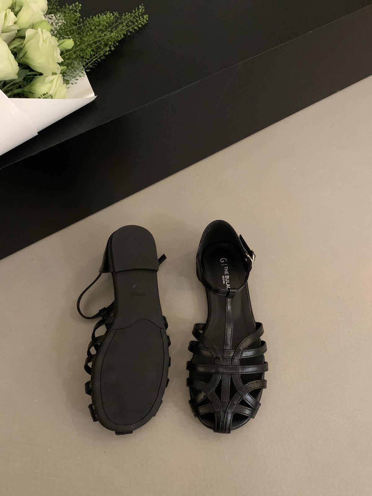 

Плетеная ажурная сумка на голову, сандалии на мягкой подошве, женская обувь, новая летняя ретро обувь на плоской подошве, красная обувь 35 чёрный