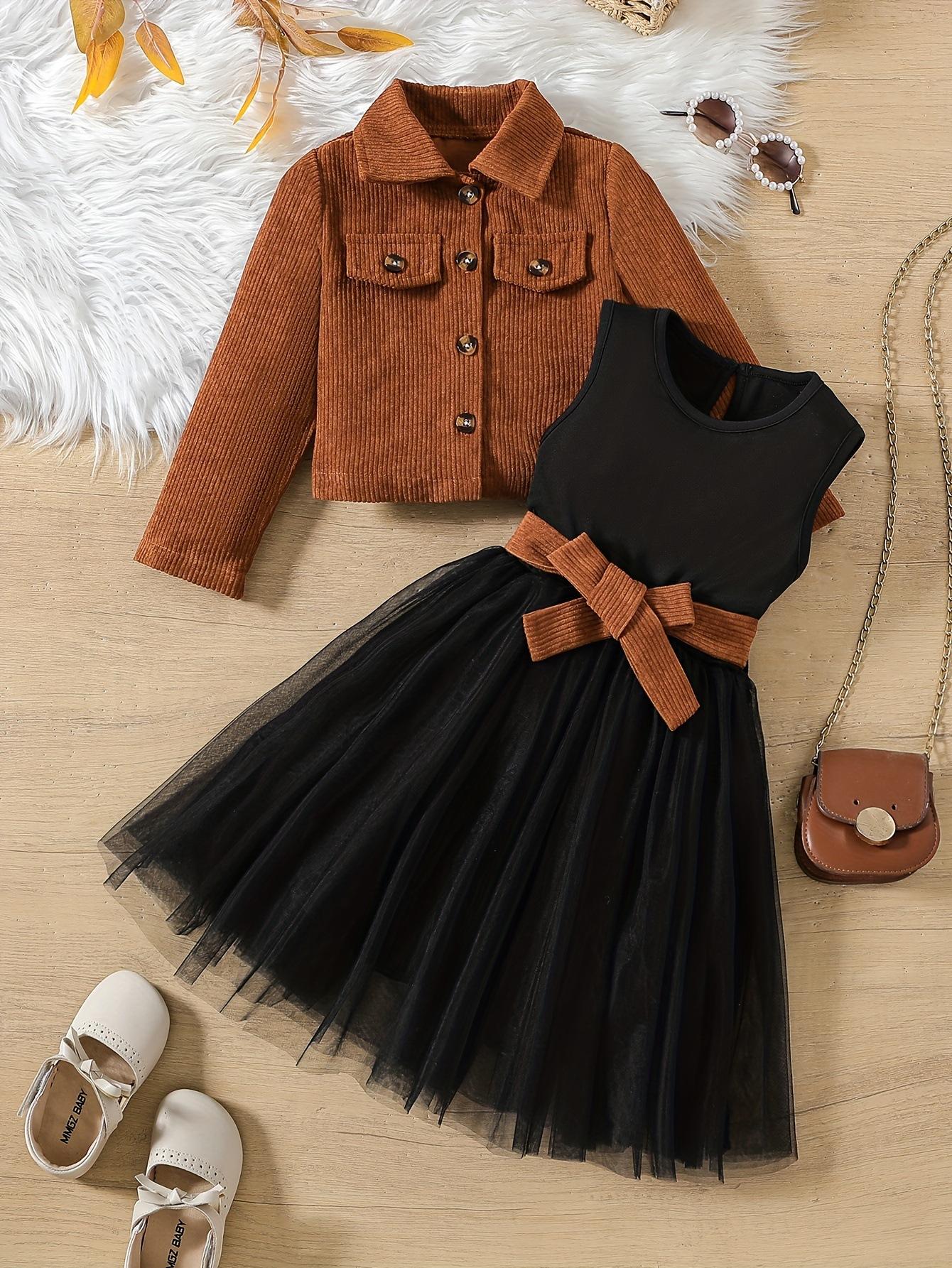Girls  Fashion Two-Piece Set - Winter Children s Princess Coat + Mesh Dress Set 3-4y