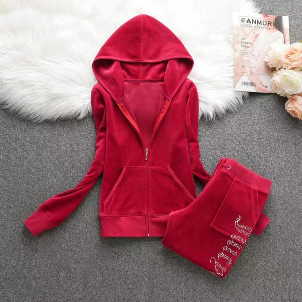 2 Pieces of Women's Outfit Fall Winter Women's Tracksuit Crystal Hoodies and Pant Sets Y2K Velvet Tracksuit