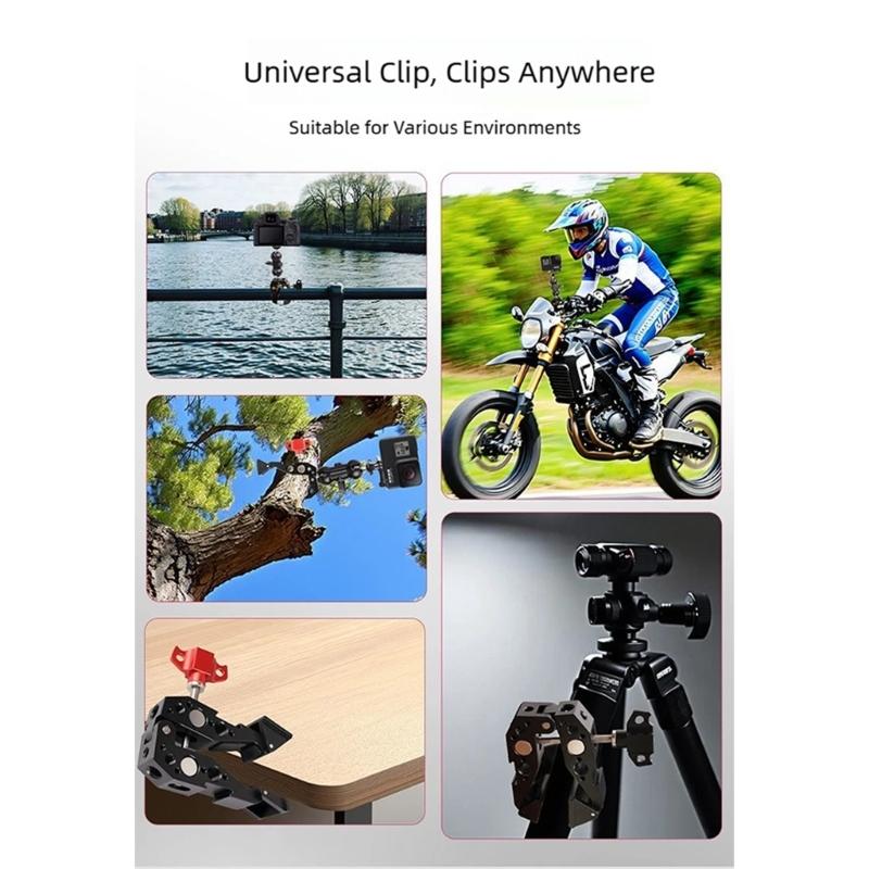 Aluminum Large Hot Shoe Clamp 1/4 3/8 Threads Camera Microphone Secure Mounting Anti Slip 180 Degree Rotating