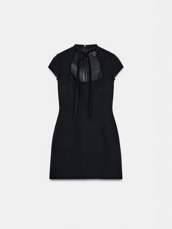 Elegant Women's V-Neck Dress with Front Cross Bow Decoration - Short Fashionable Design