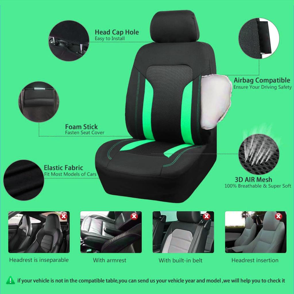 Full Set Car Seat Covers, Universal Fit Front and Rear Seat Protectors, Airbag Compatible Automotive Seat Covers