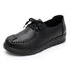 Fashion Spring Women Wedge Shoes Casual Loafers Female Black Soft Genuine Leather Flat Mother Shoes Comfort Female Black Work Shoes