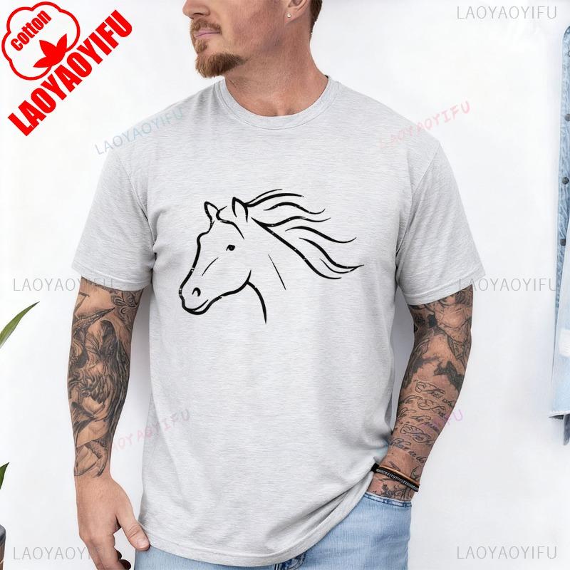 Minimal Horse Head Animal Riding Equestrian Men Women Gift Unisex Cotton TShirt Crew Neck Short Sleeve Casual Fashion Soft Tees