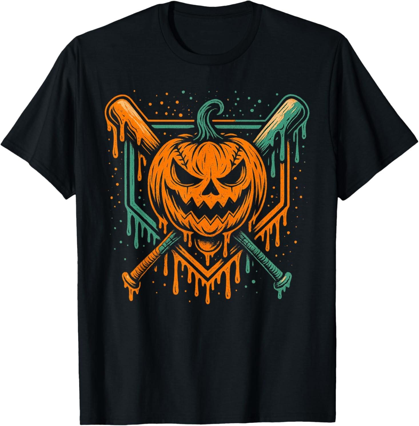Pumpkin Halloween Baseball Ice Cream Drip Spooky Boys Youth T-Shirt S разноцветный