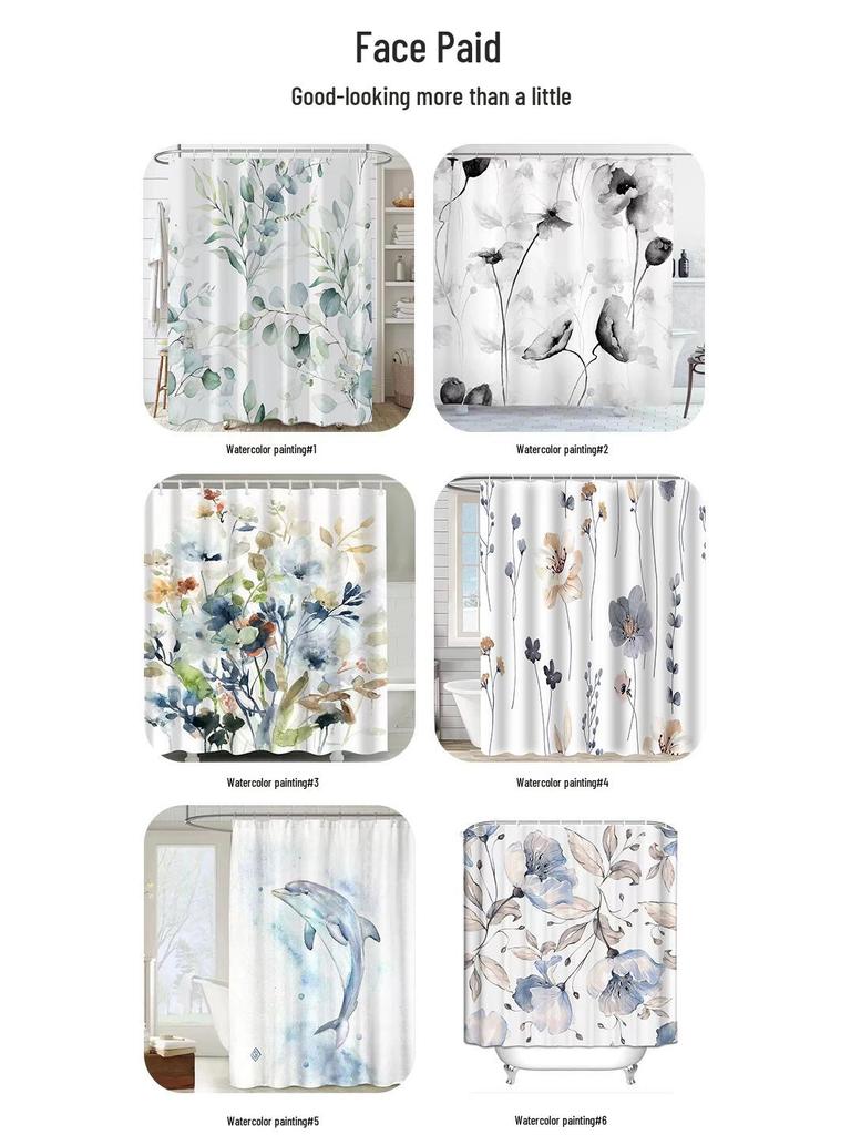 Aquarell Duschvorhang, Digitaldruck, Polyester, Wasserdicht & Schimmelresistent, mit reinen Kupfer-Ösen.