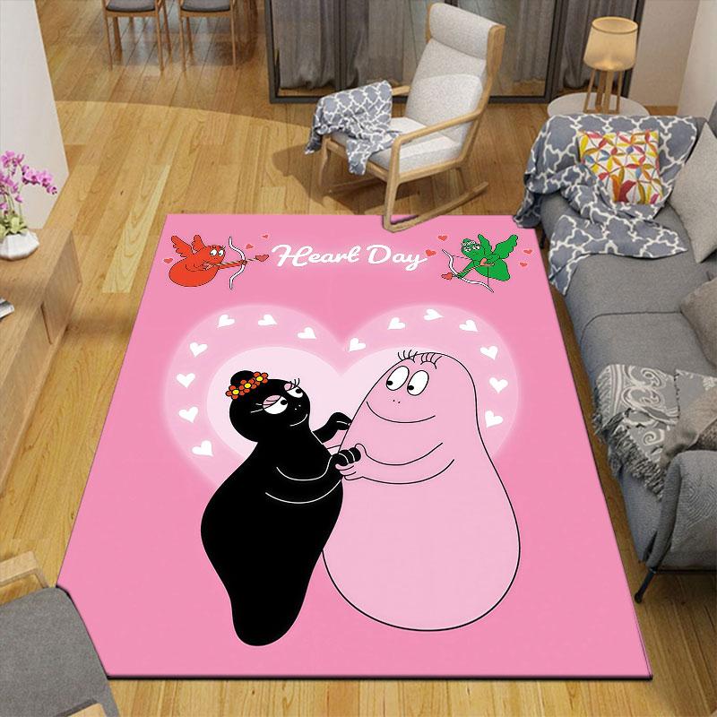 Barbapapa Art Flannel Printed Carpet, Home Sofa Decoration for Living Room & Bedroom, Non‑Slip Play Flannel Floor Mat for Game Room