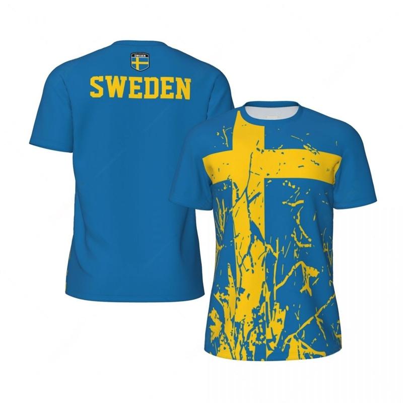 WowClassic Zweden Voetbal T-shirt Voor Mannen 3D Geprint Los T-shirt Mode Korte Mouw Ronde Hals T-shirts Tops Zomer Sport Voetbal T-shirts XL