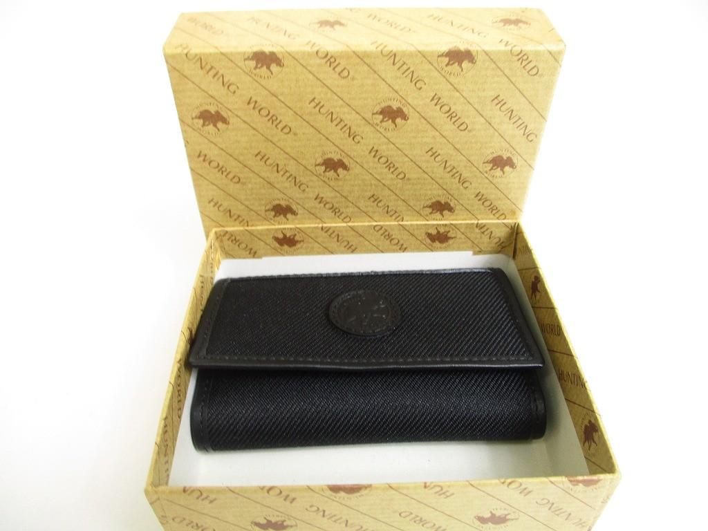 Authentischer HUNTING WORLD Safari Schwarzer Canvas Leder 6 Bilder Schlüsselanhänger #a978 Überholt
