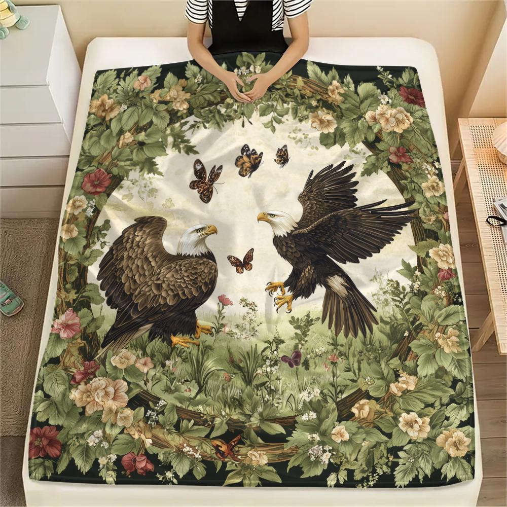 Two Eagles,pattern Flannel Blanket, High quality Comfortable for All Seasons, Home Decor, Warmth and Comfort, Perfect for Gifts.