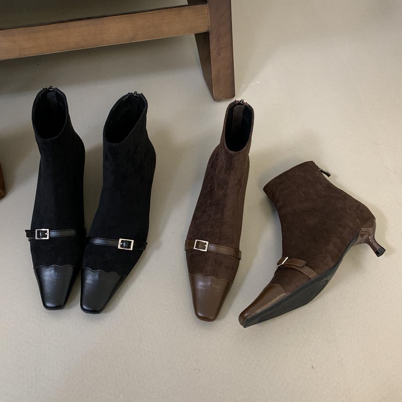 Fashion SUOJIALUN 2025 Winter New Brand Women Ankel Boots Fashion Round Toe Ladies Elegant Short Boots Thin Low Heel Casual Dress Pumps