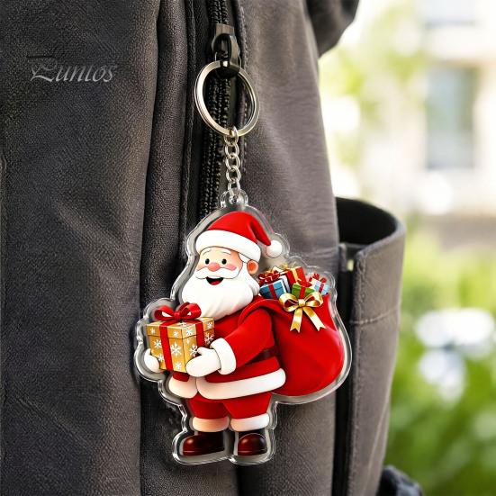 Handbags Decorative Charms Cartoon Santa Claus Acrylic Keychain, Double-sided Christmas Key Festive Car Accessories Ring, Pendant Charm for