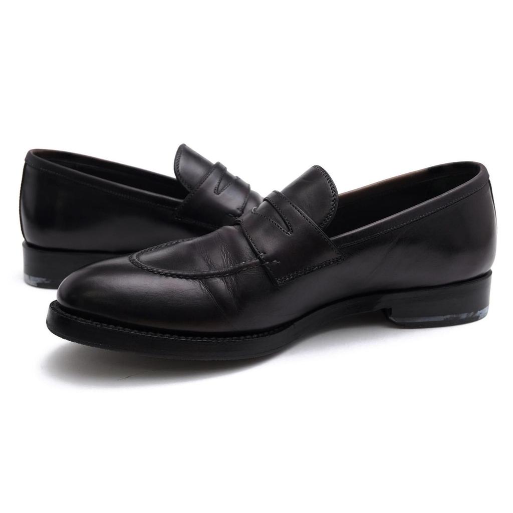 Used Sutor Mantellassi Penny Loafers Shoes Men's Leather Genuine Leather Black U-tip Slip-on McKay construction