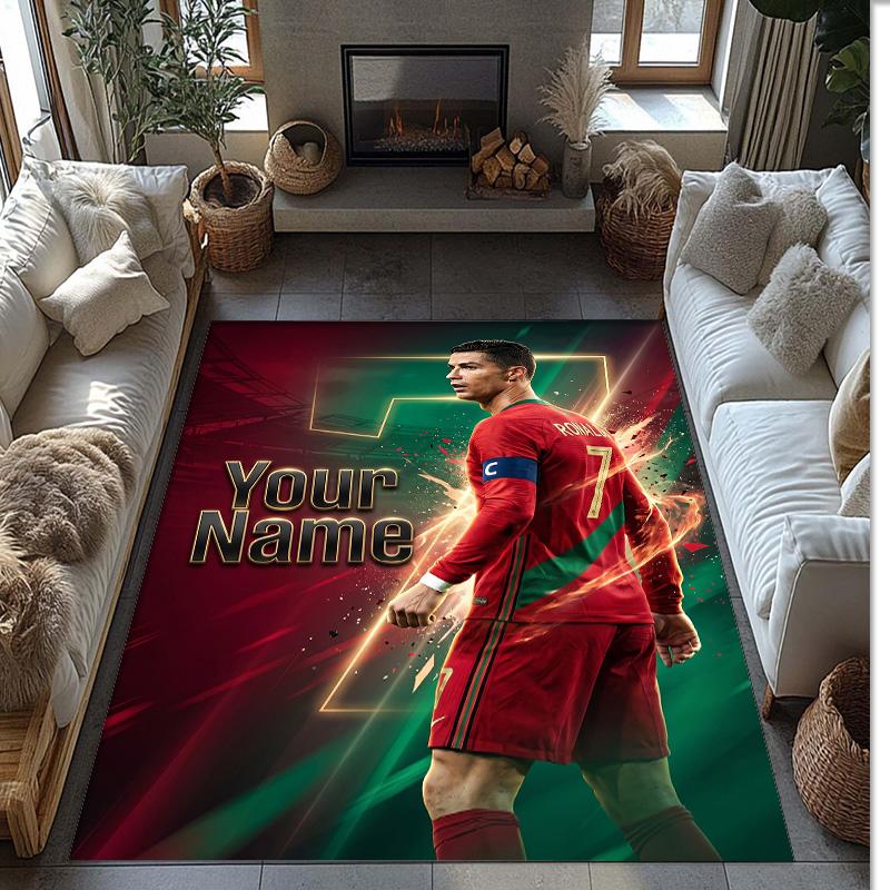 Cristiano Ronaldo Printed Crystal Velvet Rug Non‑Slip Crystal Velvet Carpet For Sofa Bedroom Indoor Home Decoration
