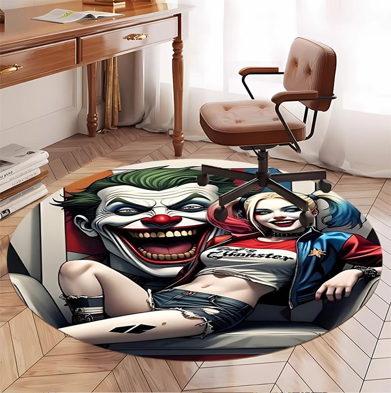 Harley Quinn Joker Pattern Round Rug, Indoor/Outdoor Mat, for Picnic, Gameroom, Bedroom, Office, Living Room, Home Decor Carpet, Birthday Gift