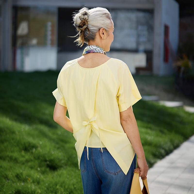 Blusa Casual Feminina Mu Zi de Mistura de Algodão de Manga Curta