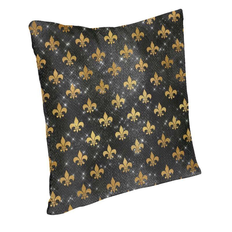 Elegant Black And Gold Fleur De Lis Cushion Cover Soft FleurDeLys Lily Floral Throw Pillow Case Home Decorative Pillowcase