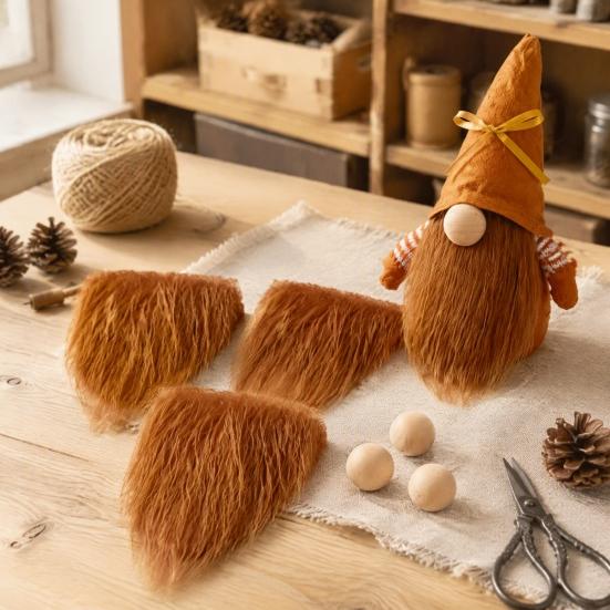 Gnome Beard for Crafts 3Pcs DIY Beards with Wooden Ball Noses, Plush Beard, Christmas Elf Set Faux Fur Dwarf Handmade Doll Decorations Nose