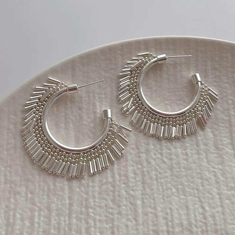 Multi Beads Flexible Tassel Hoop Earrings Plated Fringe Earrings French Statement Luxury Holiday Bohemian Jewelry PD1980