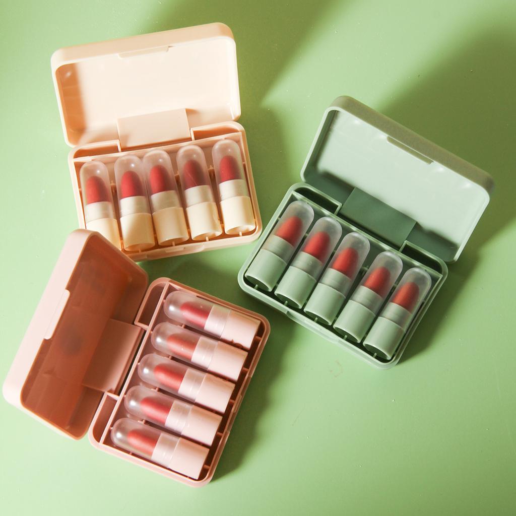 Hengfang 5piece/set Mini Cute lūpų dažų rinkinys, vandeniui atsparus ilgalaikis lūpdažis matinis lūpų makiažas #9118