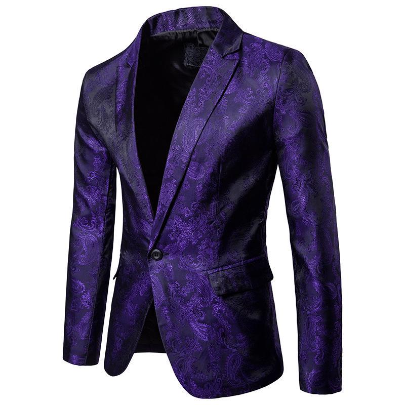 Men's Plus Size Court Style Dark Pattern Single Button Slim Fit Jacket