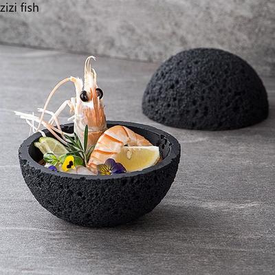 Kreative Keramikschale mit Meteoritenstruktur und Deckel, Dessert-Snackschale, Sushi-Schüssel, Trockeneisschalen, Restaurant-Spezialgeschirr