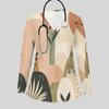 Women Plus Size Scrub Top V Neck Long Sleeve Abstract Botanical Print Front Pockets Medical Work Top