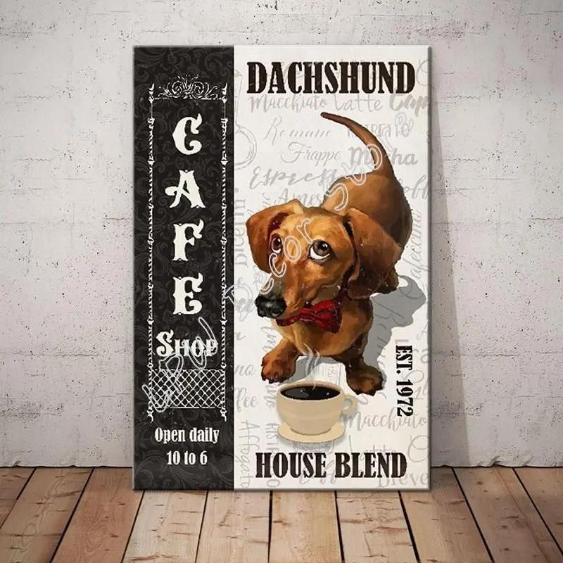 Dachshund Tin Metal Sign Coffee Poster Gift Wall Art for Cafe Kitchen Coffee Corner Coffee Pot for Men Women Xmas Gift 8x12inch
