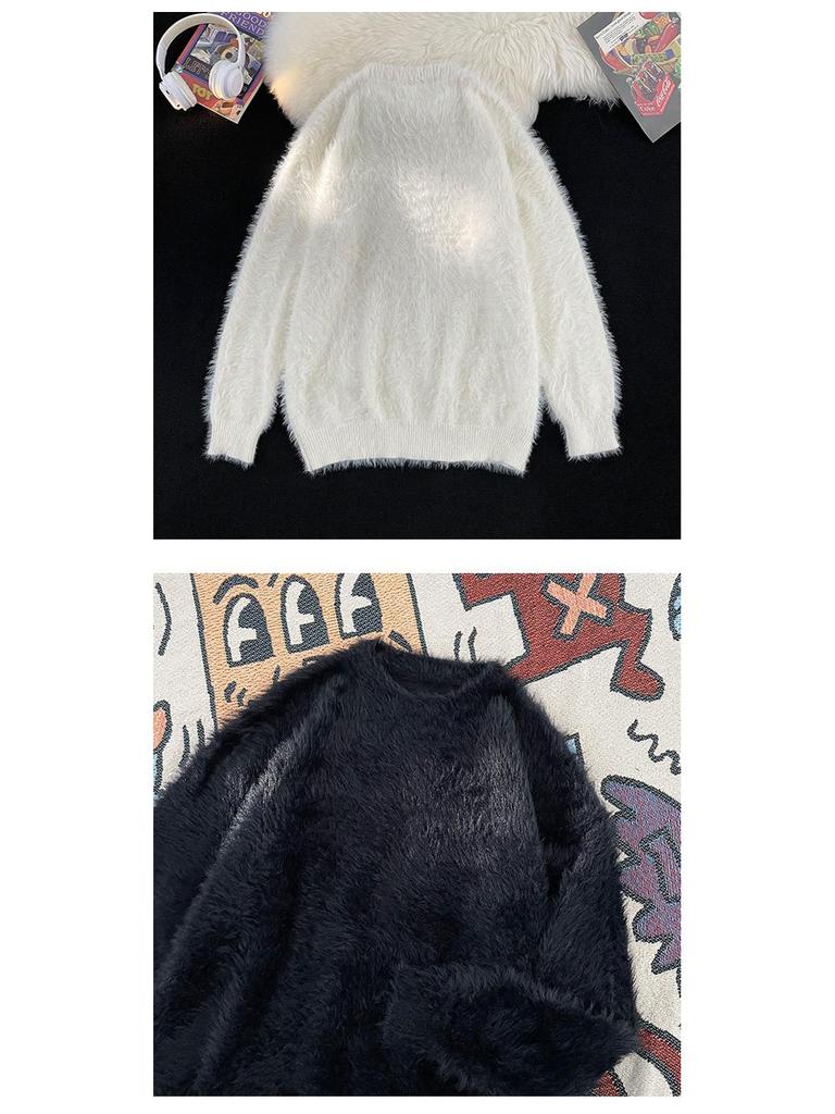 Men's Trendy Soft & Fluffy Knit Sweater - Solid Color, Lazy Style, Thickened for Autumn/Winter