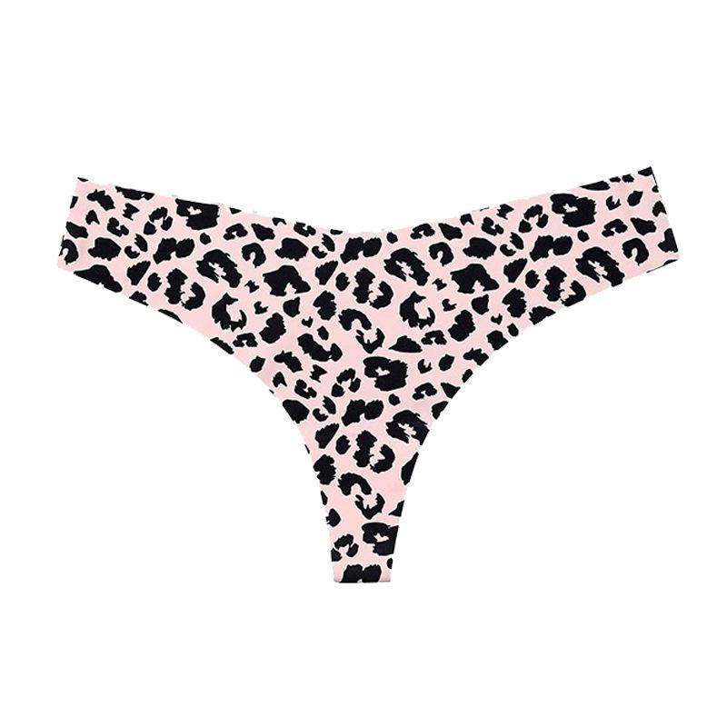 

Personalized sexy leopard print thong low waist European and American printing pure desire fun ice silk seamless invisible underwear women breathable S