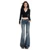 Autumn Winter Vintage Washed Blue Low Waist Stretch Y2K Floor Micro Flare Denim Pants For Women Casual Pants Oversize Denim Trousers