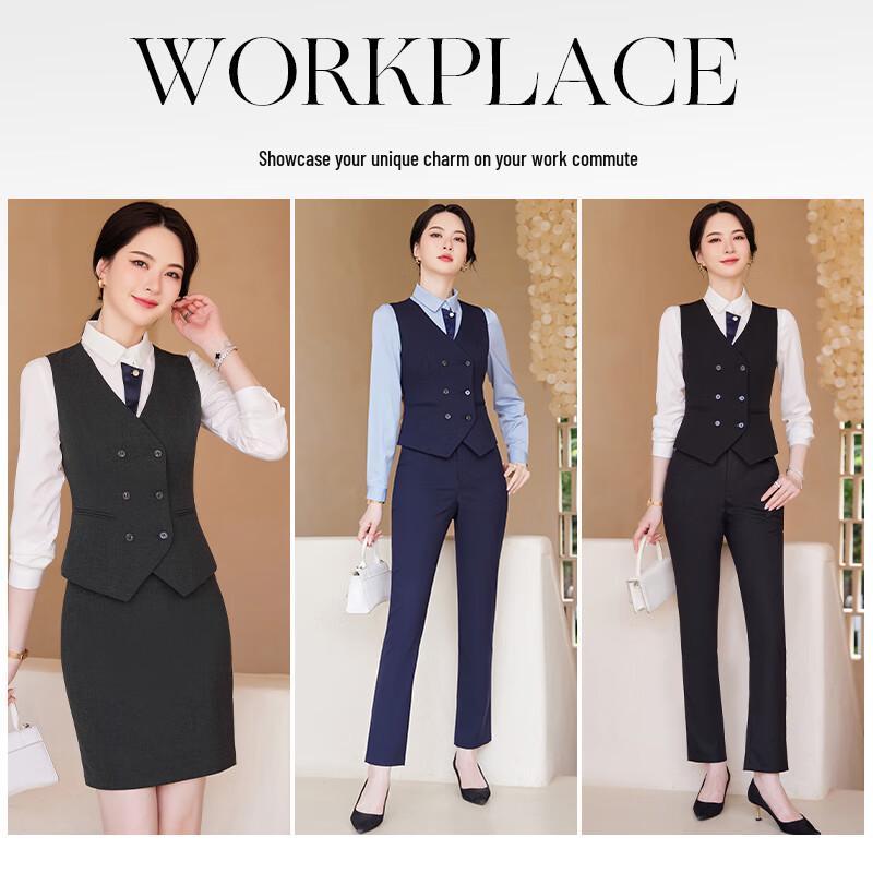 Treloman Women's Double-Breasted Professional Vest Suit