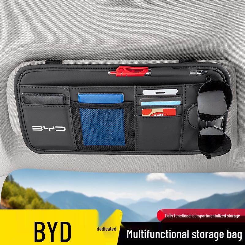 BYD Car Sun Visor Glasses Clip & Storage Bag for Han, Yuan, Song, S7, Qin, F6, Tang, Seal, Destroyer Models