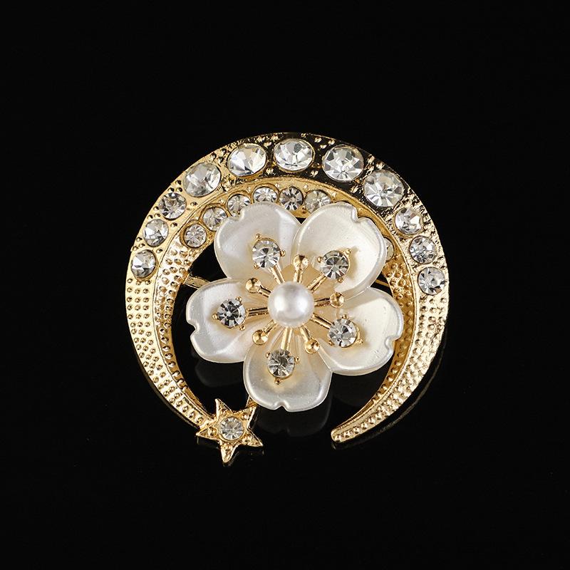 Shinning Crystal Rhinestone Flower Brooch Simulated Pearl-Set Crystal Jewelry Vintage Style Floral Brooch