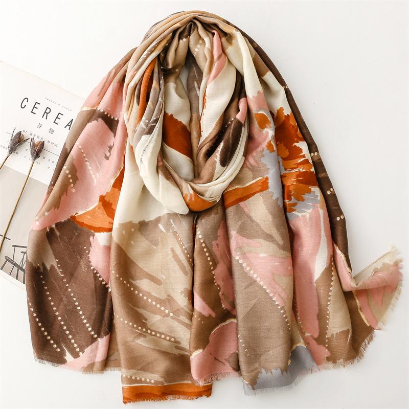 Winter Abstract Painting Floral Fringe Viscose Shawl Scarf Lady High Quality Print Pashmina Stole Bufandas Muslim Hijab 180*90Cm