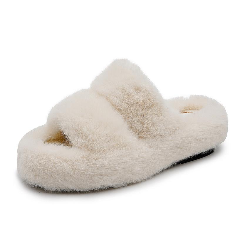 

Красные пушистые тапочки на толстой подошве для женщин для ношения на улице осенью и зимой, новые пушистые ленивые домашние хлопковые швабры 40 слоновая кость