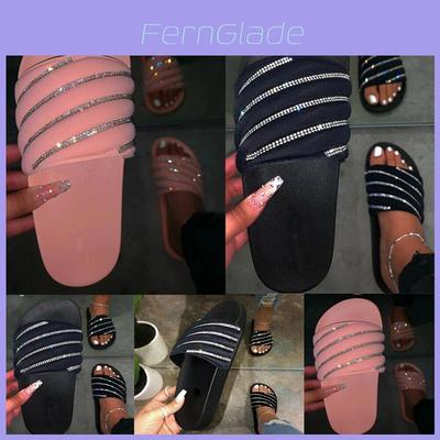 Elegant Women Shiny Sliders Slippers With Rhinestones Perfect For Summer