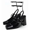 Women Ankle Belt Buckle Chunky Slingback Shoes Female Women Fashion Square Toe Sandals Women Pumps