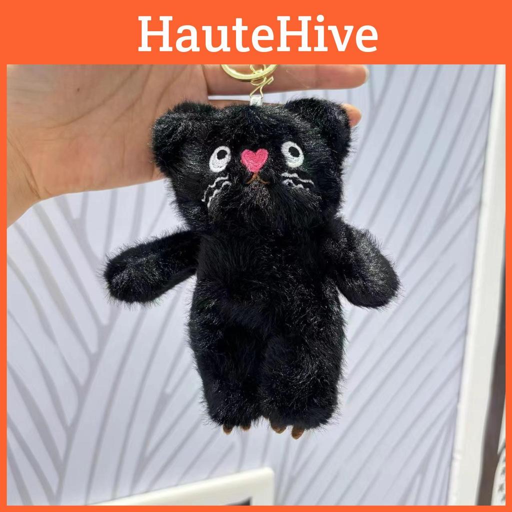 And Black Delightful Pink Cat Plush Doll Keychain With Soft Material For Bag Decorations