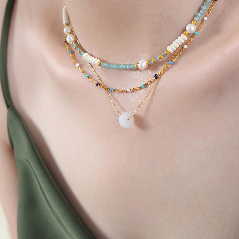 Chinese Style Hetian Jade Pendant Necklace Versatile Personality Temperament Empress Dowager Titanium Steel 18K Gold Hip-Hop Jewelry