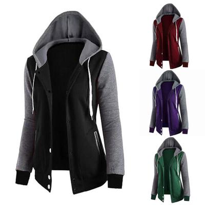 Autumn Sports Women Color Block Hoodies Coat Long Sleeve Hooded Jacket Outwear