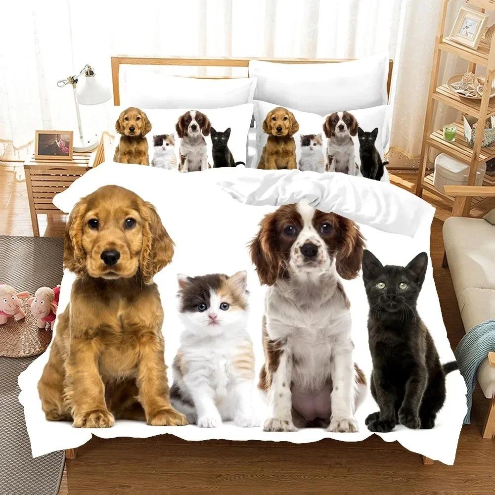 Comforter Lovely Animal Dogs Cats Pets Bedding Set 3D Printed Suitable For Bedroom Kids Home Textile