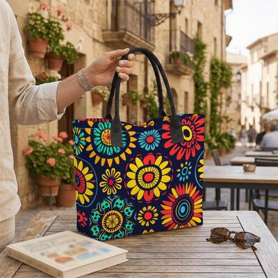  Bohemian Floral Print Tote Bag Large Capacity Casual Shoulder Handbag for Daily Use